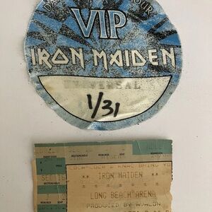 Iron Maiden VIP Backstage Pass Sticker and Ticket - Blue White